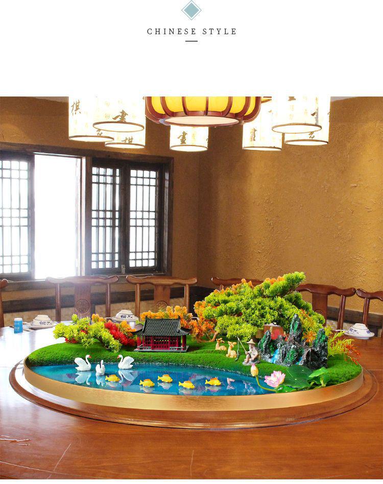 Large Hotel Dining Table Bonsai Centerpiece: Turntable Floral Art Resin Ornament.