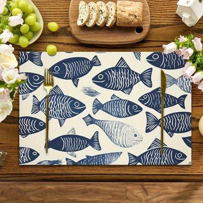 Ocean Wind Collection Blue Fish Pattern Table Mat Thermal Insulation Table Mat Nordic Desktop Decoration Accessories