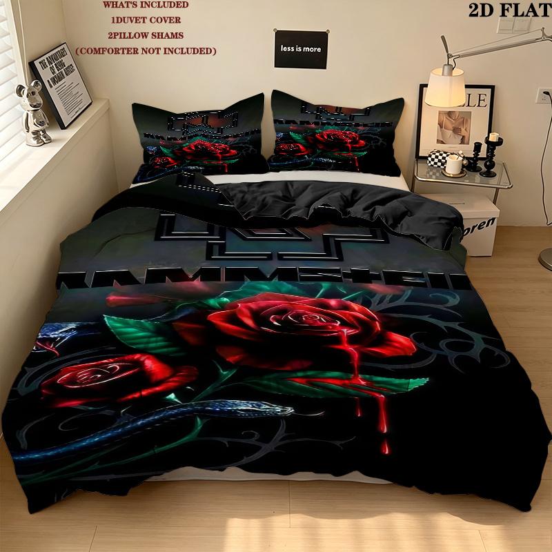Rammstein Bettwäsche Steppbett Set Bettbezug Kissenbezug Heimdekoration Geburtstagsgeschenk (1 Bettbezug + 2 Kissenbezüge, ohne Füllung)
