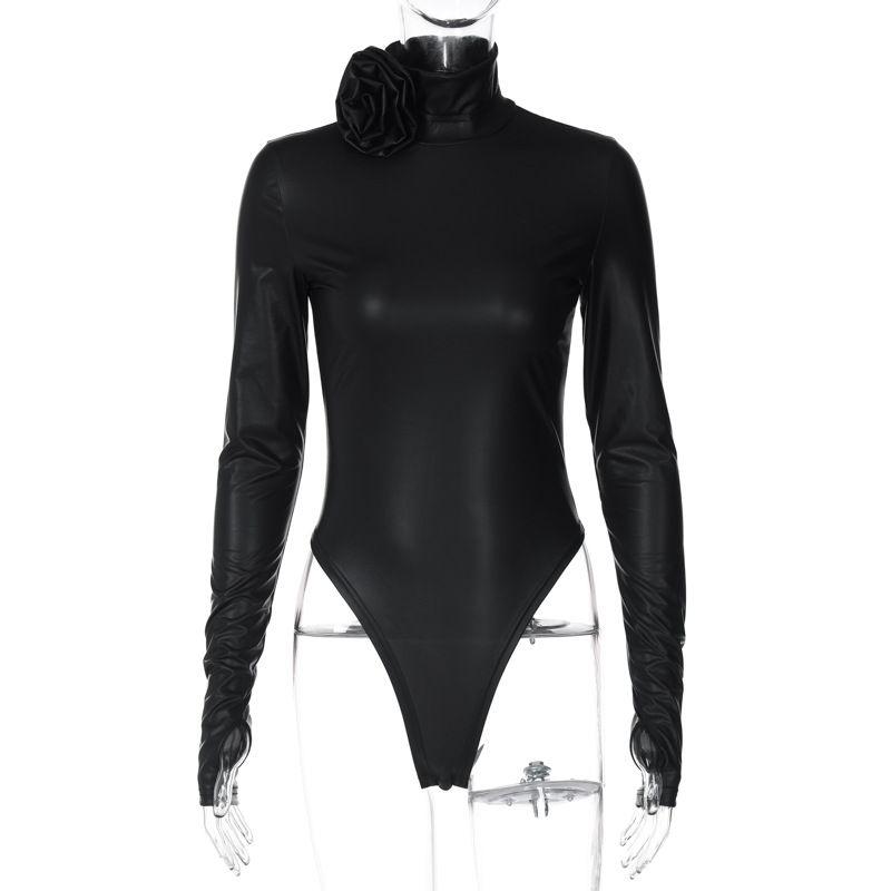 

High Necked Long Sleeved Jumpsuit Personality Slim Fit Slimming High Collar Long Sleeve Jumpsuit Black S