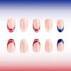 Unghia Finta Quadrata French Tip Unghia a Pressione Copertura Totale Unghia Finta Giorno dell'Indipendenza Unghia da Incollare Unghia Finta Patriottica