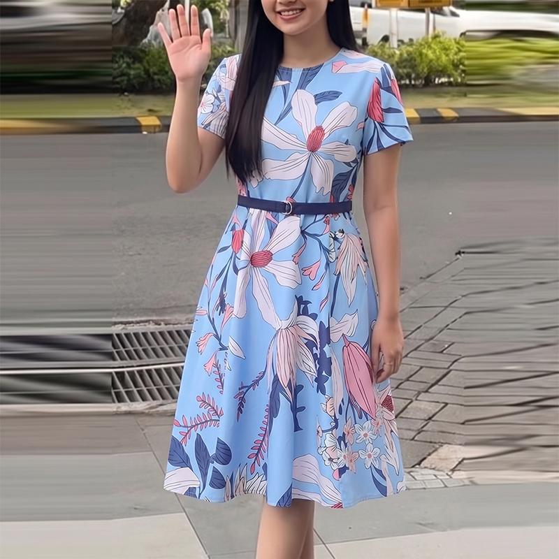 ZANZEA Women Summer Casual Round Neck Short Sleeve Boho Floral Print Dress