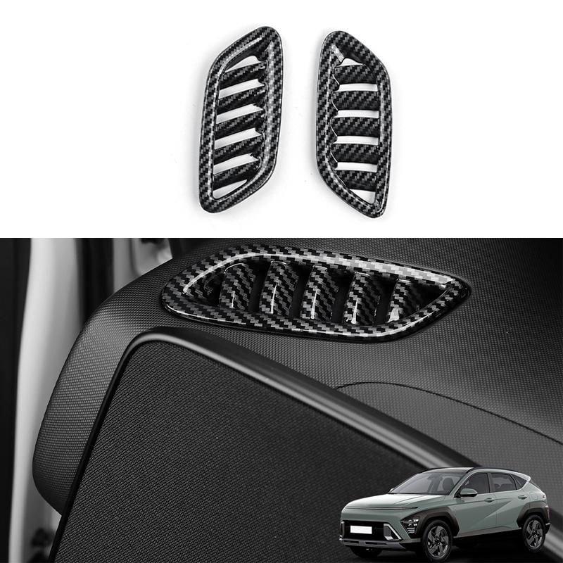 For Hyundai KONA SX2 2024 2025 2pcs ABS Carbon Fiber Car Interior Upper Air Vent Outlet Cover Trim Accessories LHD