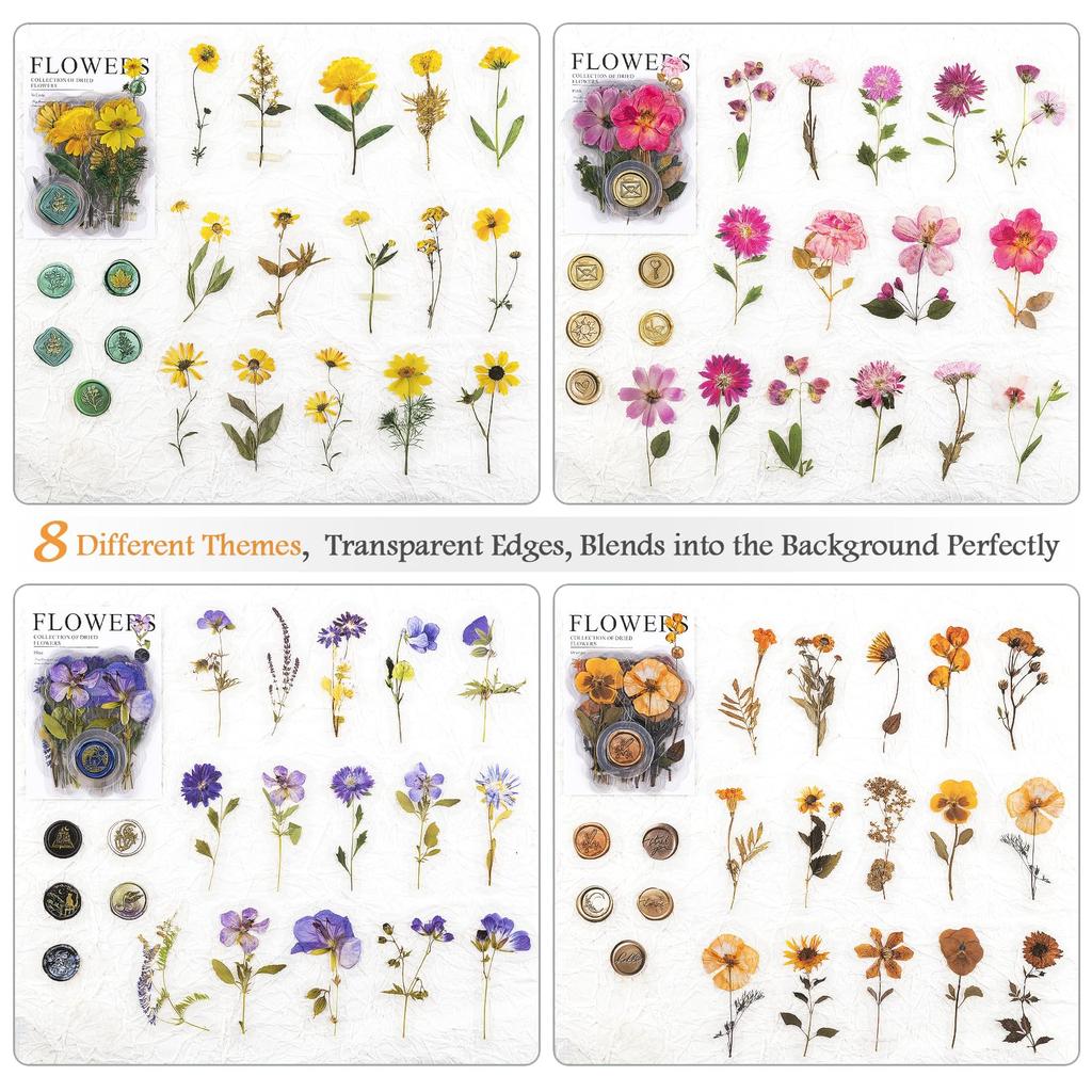 40pcs Pre-Cut Floral Sticker Set Flower Decal Journal Stickers PET Flower Stickers for Journaling Scrapbooking, Easy To Peel
