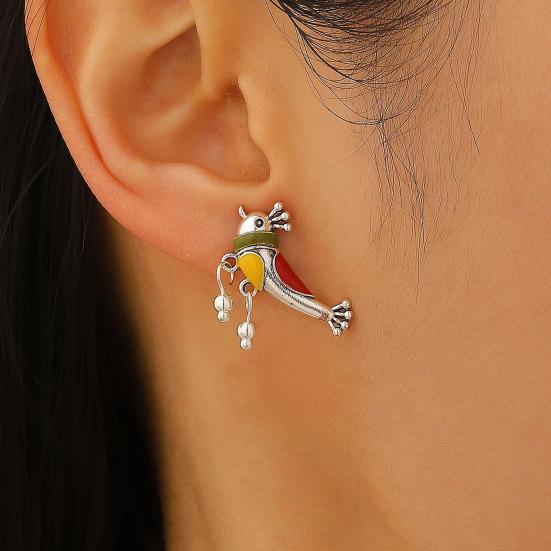 1 Pair Oil Dripping Bird Stud Earrings Hypoallergenic Alloy Enamel Red Bird Bell Earrings Lightweight Women Girls Earrings Fashion Jewelry