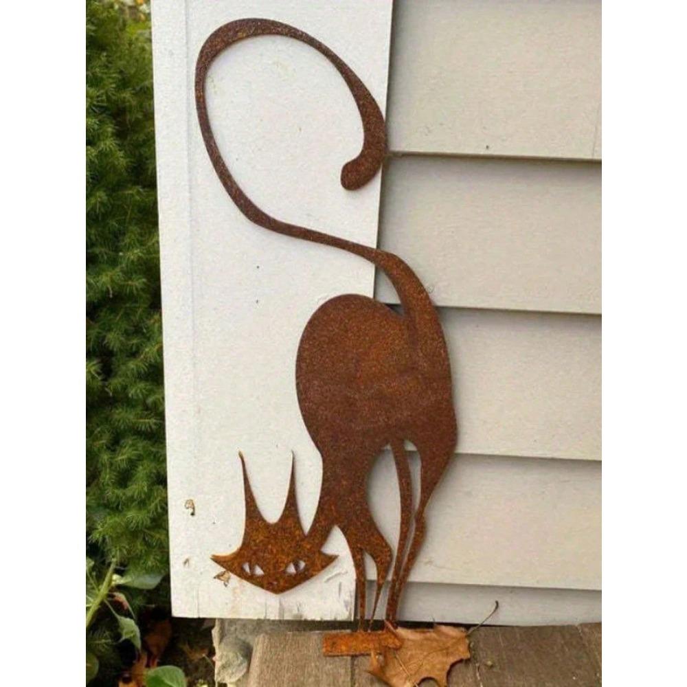 Rostige Katze Metall Gartenzaun Dekoration, Outdoor Rasenkunst Für Katzenliebhaber, Vintage Tier Silhouette Hofschild, Gartenparty Zubehör, Einfache Installation