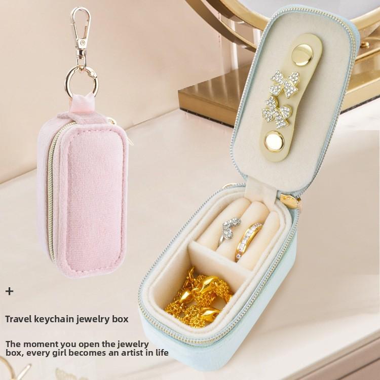 Novelty Hanging Keychain Jewelry Box With Velvet Storage For Travel And Gift