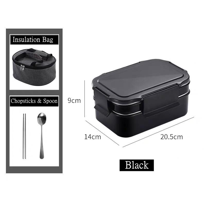 1000ml Çift Katmanlı Paslanmaz Çelik 304 Yalıtımlı Çanta ile Sızdırmaz Termal Bento Beslenme Kutusu Yetişkin Öğrenci Yemek Kabı