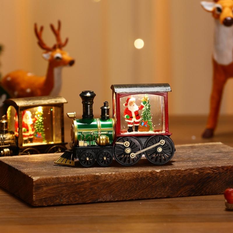 Festival Glowing Christmas Train Figurine Christmas Light Up Miniature Train Scene Ornament for Family Celebration