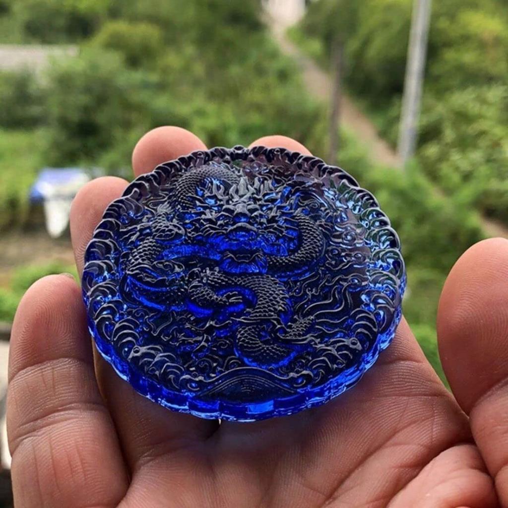 Feng Shui Four Divine Beasts Blue Dragon Blue Crystal Figurine Dragon King Engraved [AiO JAPAN]