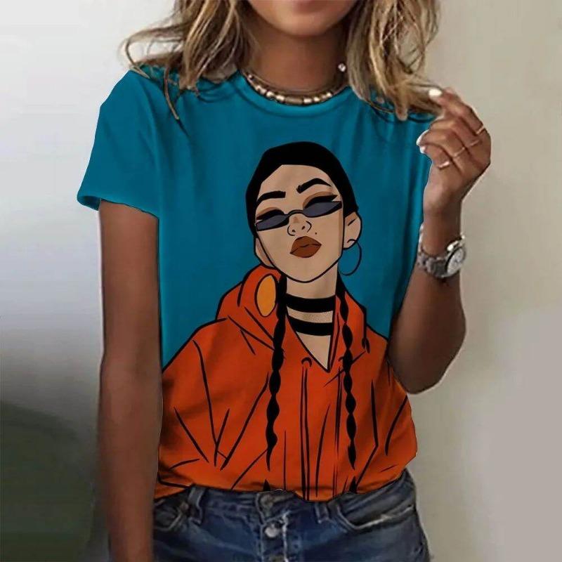 Women's round Neck Short Sleeve T-shirt Animal Print 3D Printing Street Style Loose Fit Summer Casual Wear Polyester Material