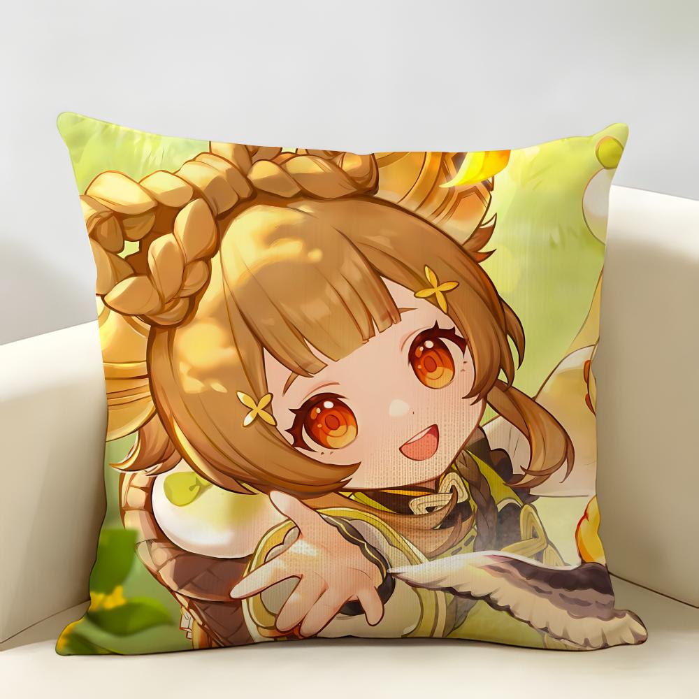 Yaoyao Genshin Impact Cushion Cover Natural Linen Organic Fabric DoubleSided Printing Room Sofa Decor Pillow Case