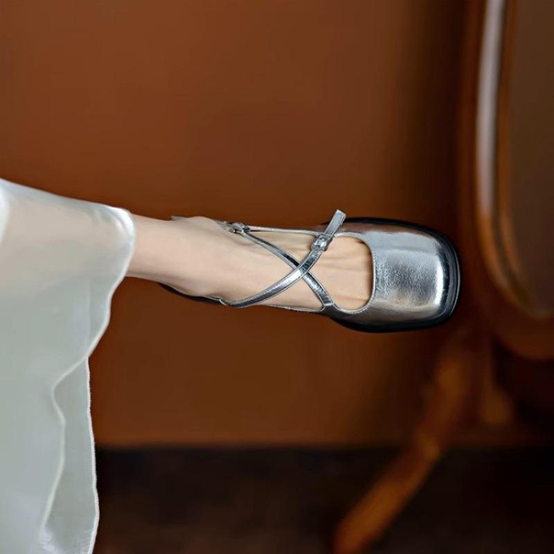 Fashion Cross Buckle Mary Jane Women Low Heel Square Toe Vintage French Shallow Single Block Heel Plus Size Women's Shoes