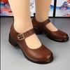 Fashion sapatos femininas women cute black round toe buckle strap anti skid square heel shoes lady casual brown cool heel shoes ea480