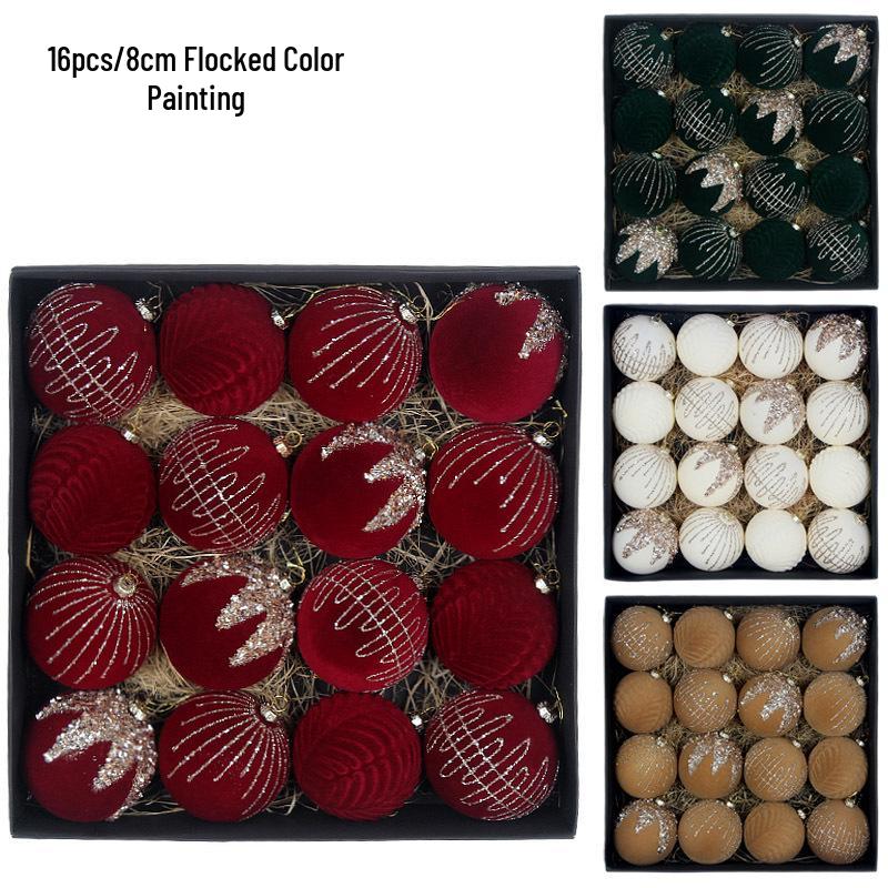 Wine Red Velvet Rhinestone Christmas Ball Pendant Set