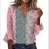 Spring New Women's Casual V-neck Three-quarter Sleeves Loose Pullover Digital Printed Women's T-shirt