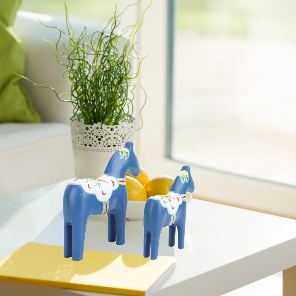 2pcs Hand Painted Swedish Wooden Horse Figurine Dalecarlian Horse Ornaments for Home Wedding Supplies