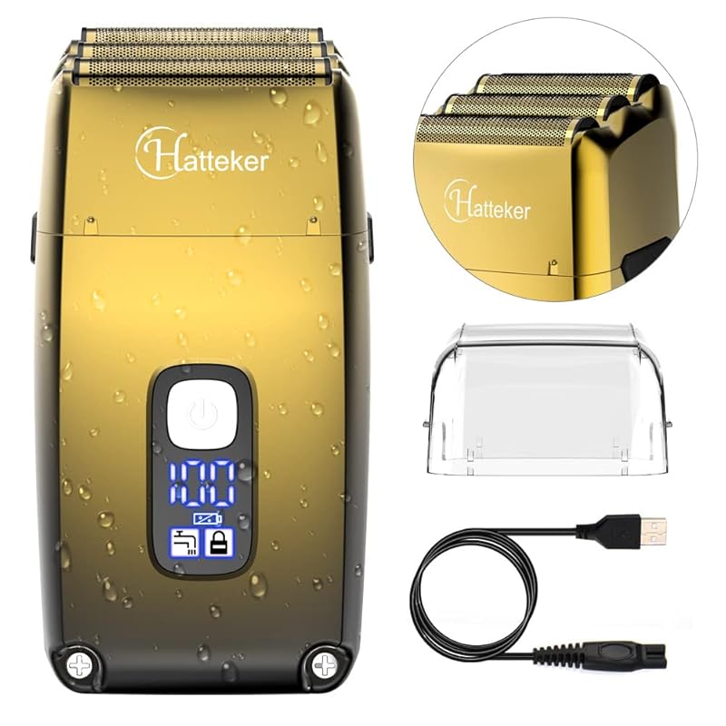 

Hatteker Triple Blade Foil Shaver электрическая бритва для мужчин Close Bold Head Barber Shop Shaver Trimmer водонепроницаемый для влажного и сухого бритья, беспроводной, золотой