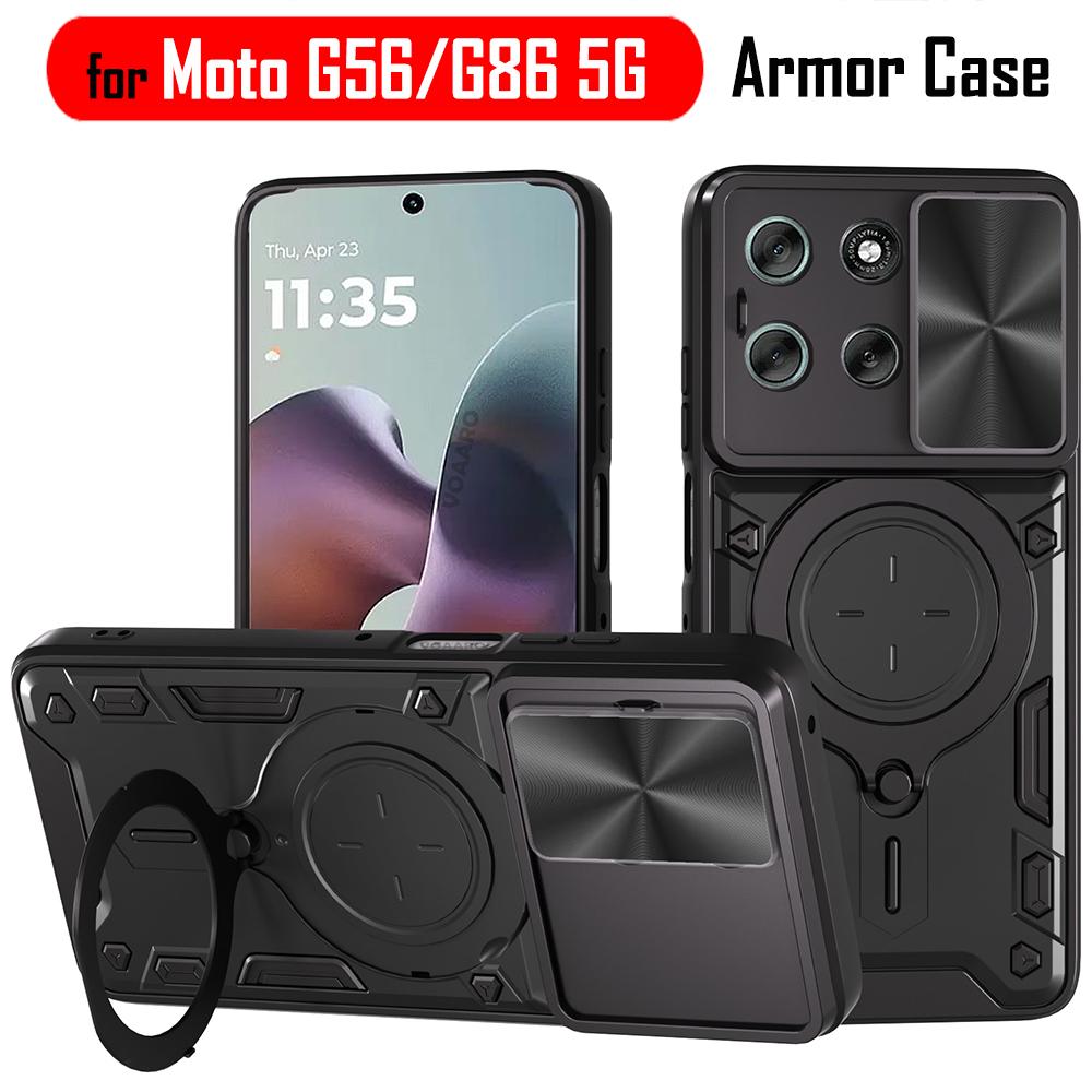 Slide Lens Armor Funda for Motorola Moto G56 5G Case for Motorola Moto G86 5G Case Magnetic Ring Stand Holder Cover
