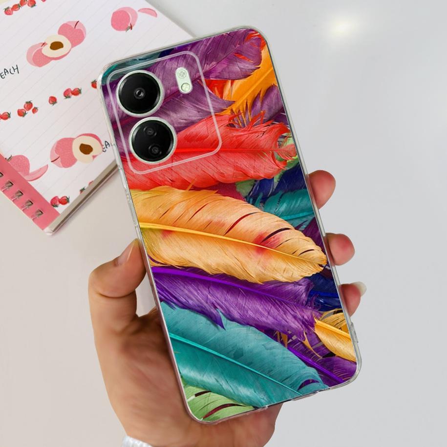 For Xiaomi POCO C65 Case Transparent Silicone Soft TPU Phone Cover For Xiaomi Mi Poco C65 Protective Bumper PocoC65 Flower Funda
