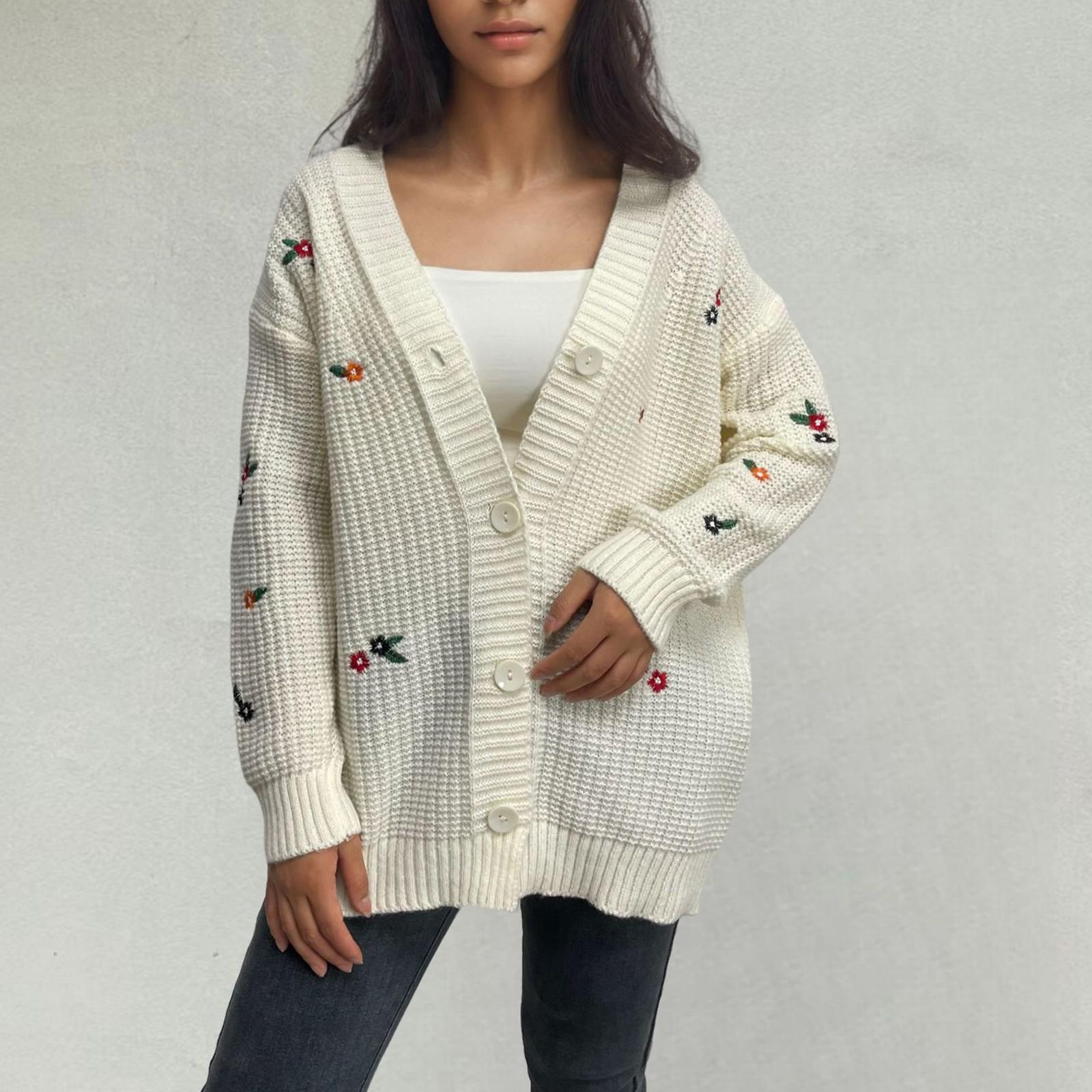 

Женский модный вязаный свитер осень/зима кардиган повседневный свободный однобортный свитер пальто S белый