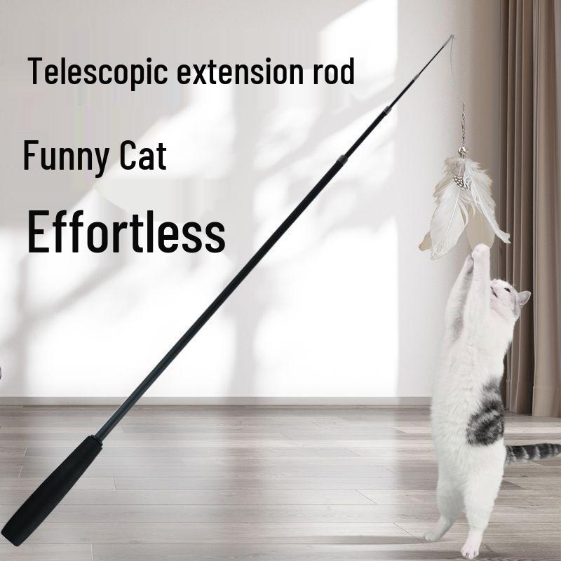 Retractable Cat Teaser Wand with Feather Head, 1.8m Long, Bite-Resistant Kitten Toy