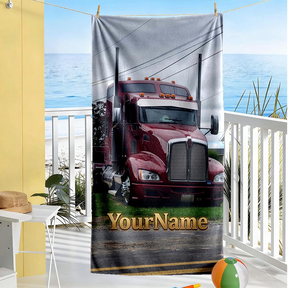 Kw Heavy Trucks Customized Name Beach Towel Quick-Dry Soft Microfiber Suitable for Swimming Gym Camping Yoga Vacation