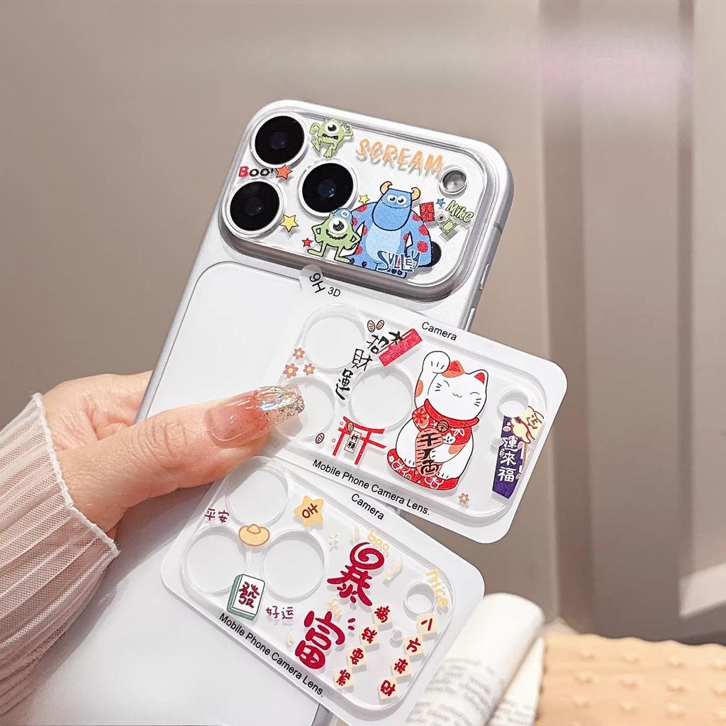 INS Korean Cute Cartoon Clear 9H HD Lens Tempered Glass Film For IPhone 17 Pro Max 16 15 14 Full Back Camera Protector