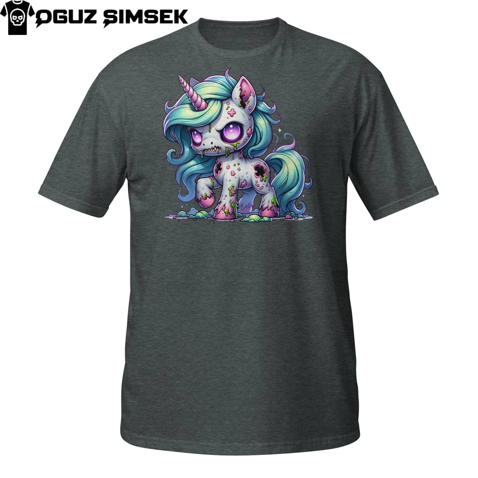 Spooky Undead Unicorn T-Shirt Mens Womens Tees Top – Pastel Goth Horror Creature Tee M
