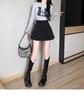 2024 Fashion High Waist Black Pleated A-line Mini Skirt for Women - Spring, Summer, Autumn
