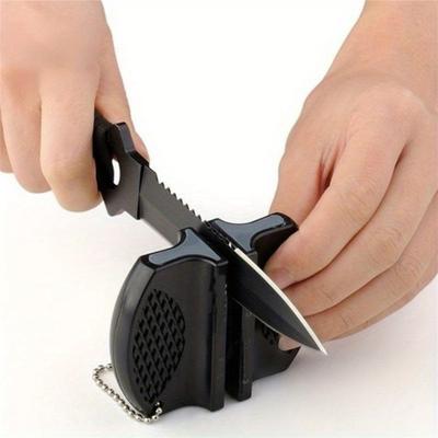 1pc Tungsten Steel Knife Sharpener, Mini Ceramic Rod Pocket Kitchen Knife Sharpener Tool with Plastic Handle for Camping and Outdoor Use