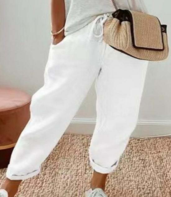 Pantalones Largos de Algodón para Mujer 2024 con Bolsillos y Cordón Elástico