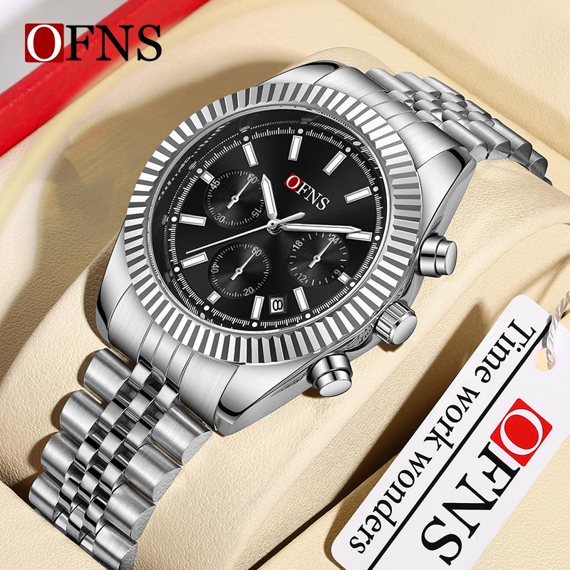 OFNS Men's Chronograph Quartz Watch: Luminous, Six-Hand, Calendar, Waterproof Business Strap