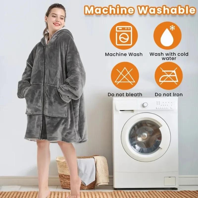 Kapuzenpullover Übergroß Tragbare Decke Große Tasche Bequeme Ärmel Reißverschluss vorne Luxus Fleece Sweatshirt Decke Winterdecke