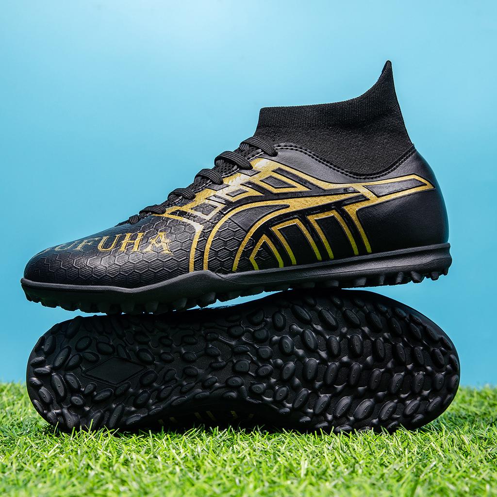 Chaussures de Football Hautes Étudiant Adolescent Chaussures d'Entraînement de Jeu Gazon Artificiel Longs Crampons Brisés Baskets