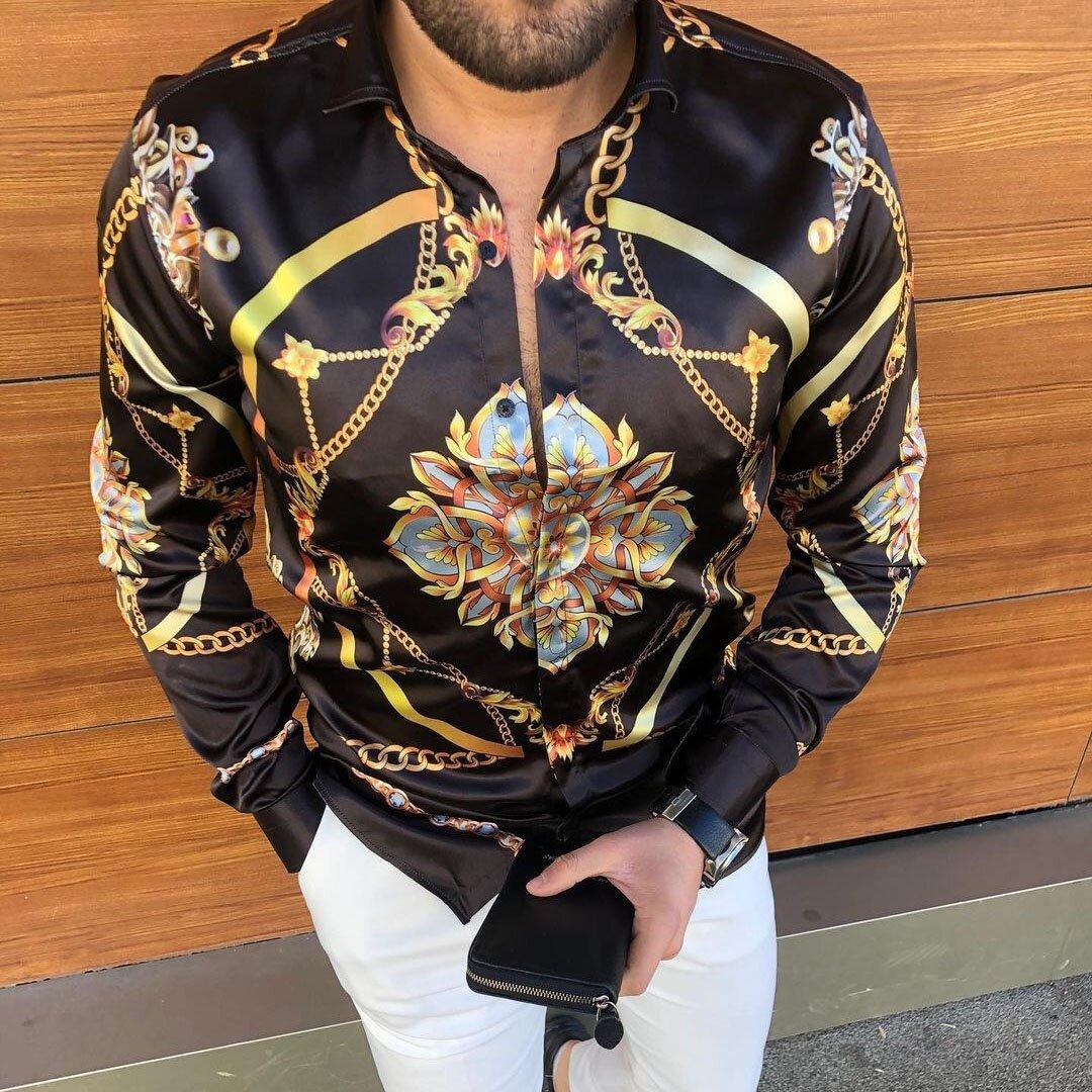 

2023 Мужская осенняя новая повседневная рубашка с 3D модным принтом, рубашка с длинными рукавами, мужская свободная футболка, мужская свободная рубашка S чёрный