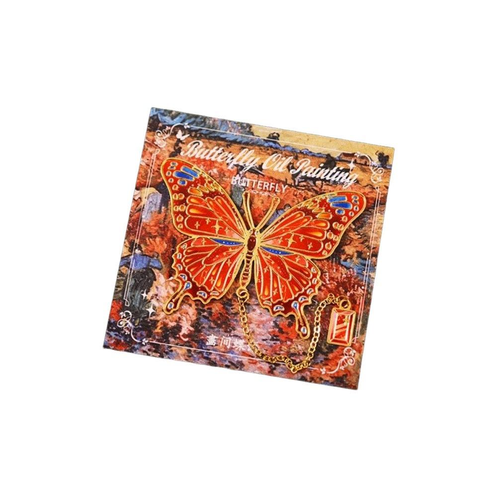 Colorful Butterfly Bookmark With Chain Metal Oil Painting Bookmarks Pendant Decorative Stationery Bronzing Bookmark