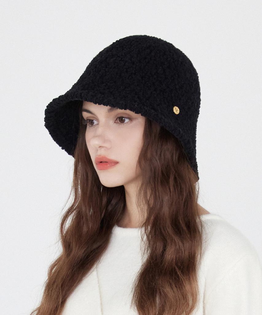 ULUK Circle-Decorated Bubble Boucle Bucket Hat_Black