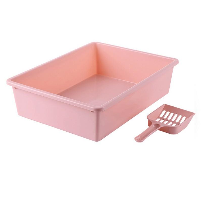 

Кошачий лоток большой вместимости открытый против пересыпания, коробка для кошачьих фекалий, чистый квадратный кошачий туалет, и отправка лопатки для кошачьего наполнителя розовый