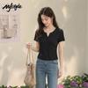 MJ STYLE Dam V-ringad Smal Passform Kortärmad T-shirt