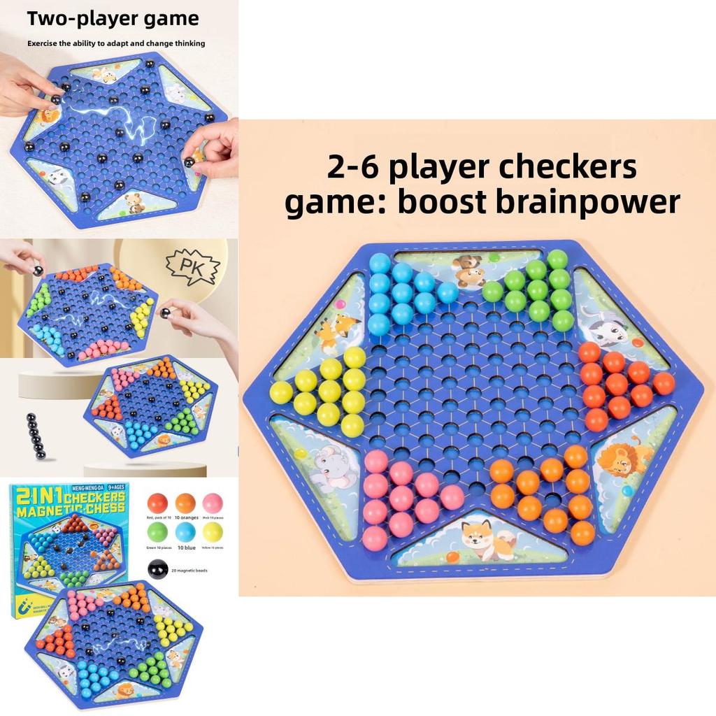 Wooden Childrens Magnetic Puzzle Board Game With Twoinone Checkers For Kids Playroom