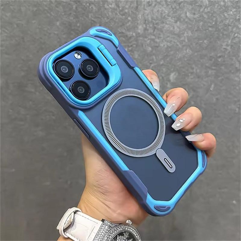 Shockproof Armor Stand Lens Protection Case For iPhone 16 15 14 13 12 11 Pro Max Plus For Magsafe Magnetic Wireless Charge Cover