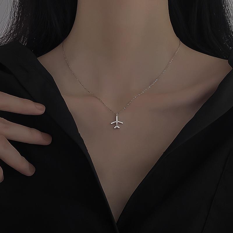Collana da donna con ciondolo aereo in argento 925, collana clavicola, gioielli minimalisti, delicati, alla moda