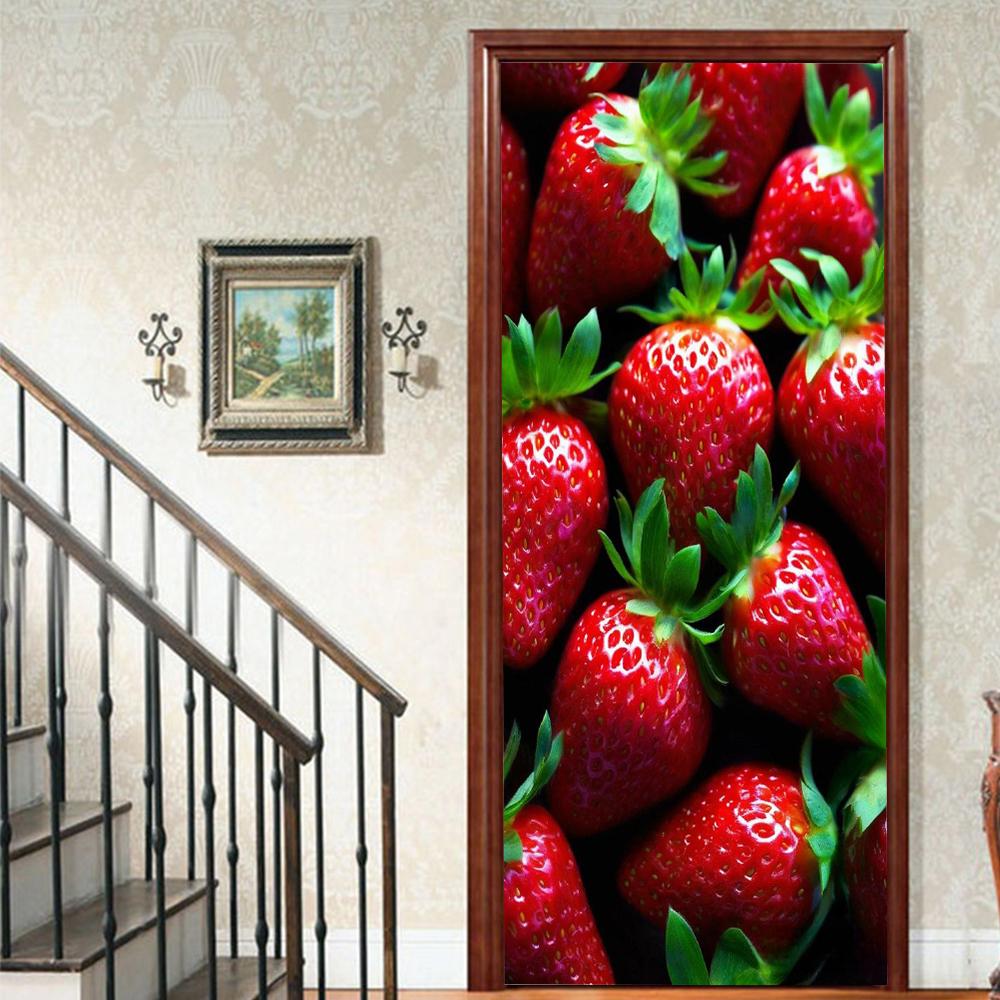 Fruit Lemon Door Stickers 3D Removable Vinilos Para Puertas Adhesive Wallpaper Art Murals for Doors Bibliotheque Modern Home Decor