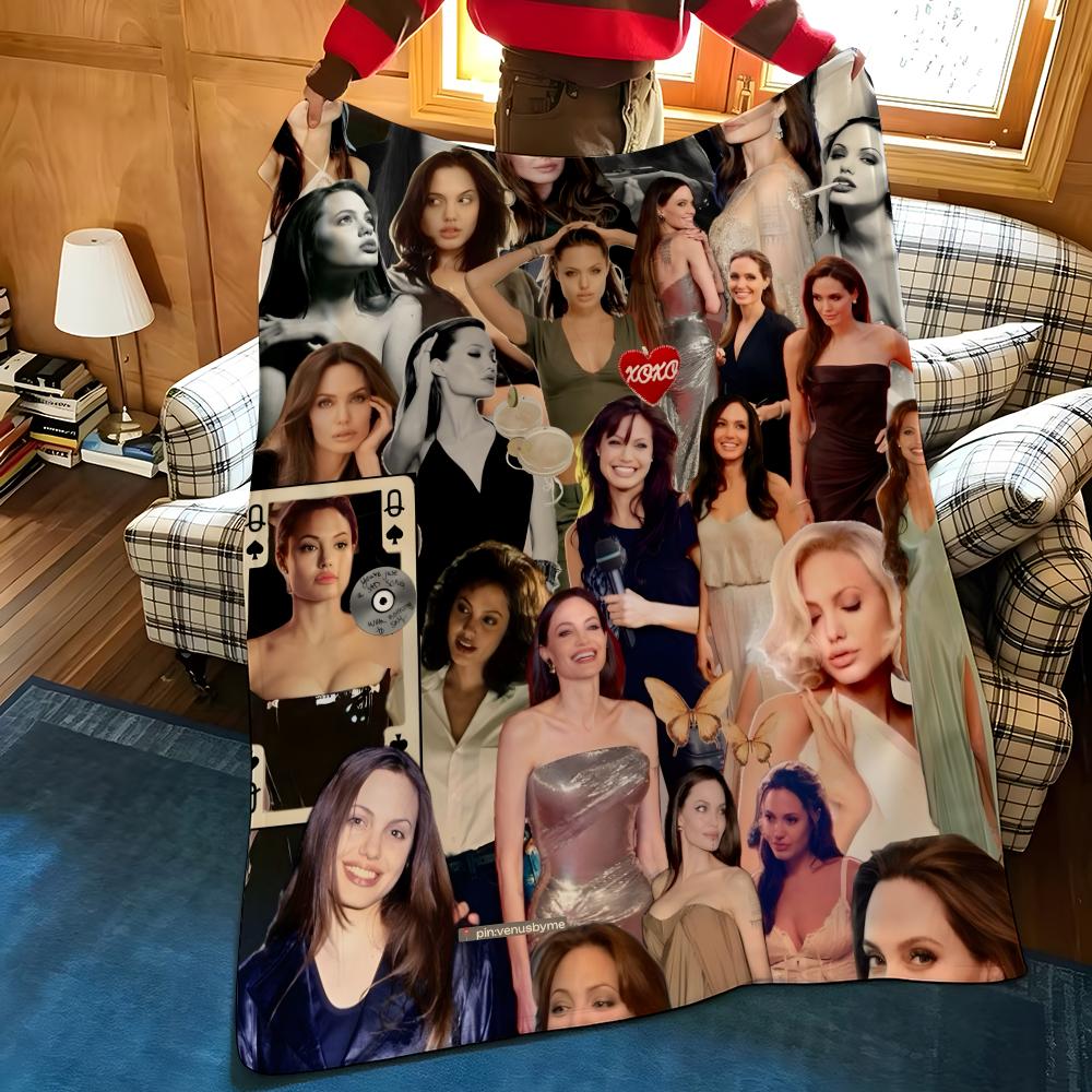 Celebrity A-Angelina J-Jolie Throw Flannel Blanket Suitable for Sofas Beds Offices Travel, Camping Chairs