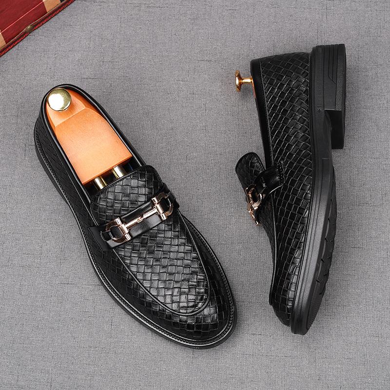 New Arrival Men's Woven Pattern Flats Shoes Male Designer Black Slip On Loafers Homecoming Wedding Dress Footwear