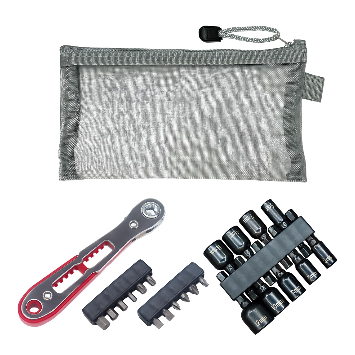 

Vivrella Трещотка Отвертка Набор головок для труднодоступных мест 22 мм Шестигранная насадка Компактный набор инструментов для мотоцикла и велосипеда с тонкими гнездами для насадок, удлинитель, (Разъем