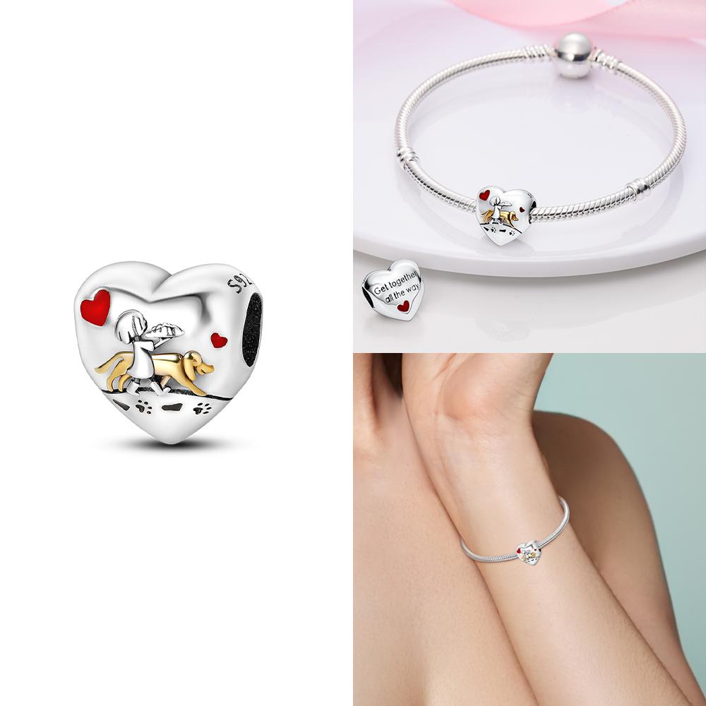 Heart Beads Cute Dog Cat Charms Copper Fit Original Pan Bracelet Diy Pet Paw Print Animal Beads For Bangle Making Fine Gift