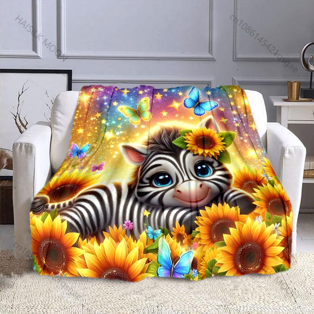 

Little Zebra Sunflower Sea Print Blanket Warm Soft for Sofa Bed Home Travel Camping Blanket All Seasons Holiday Gifts 75x90cm