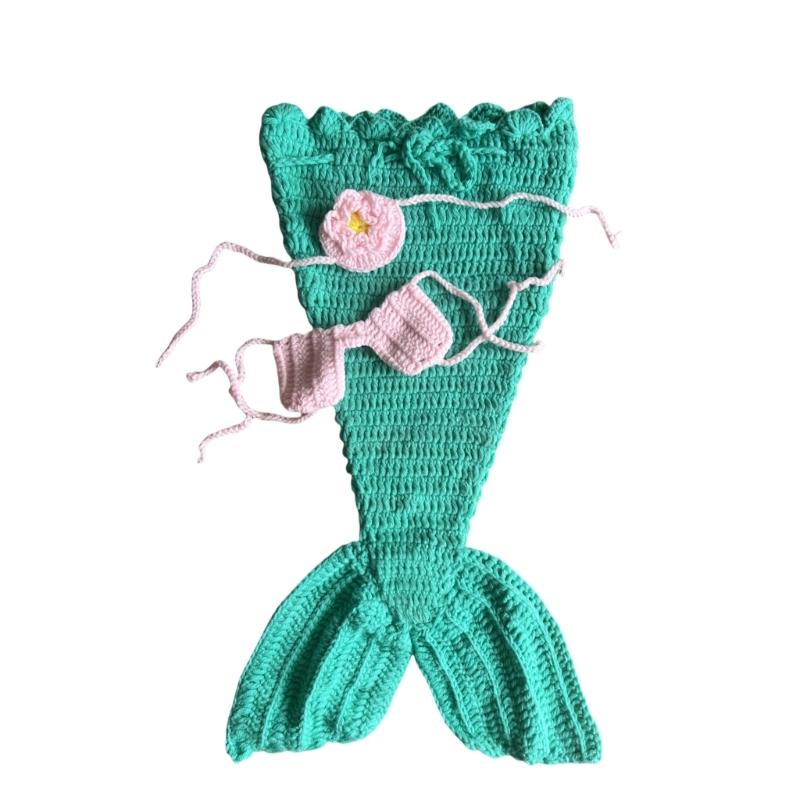 Soft Knitting Baby Sea-maiden Costume Chest Flower Headwear for Capturing Beautiful Moment In Newborns Photography